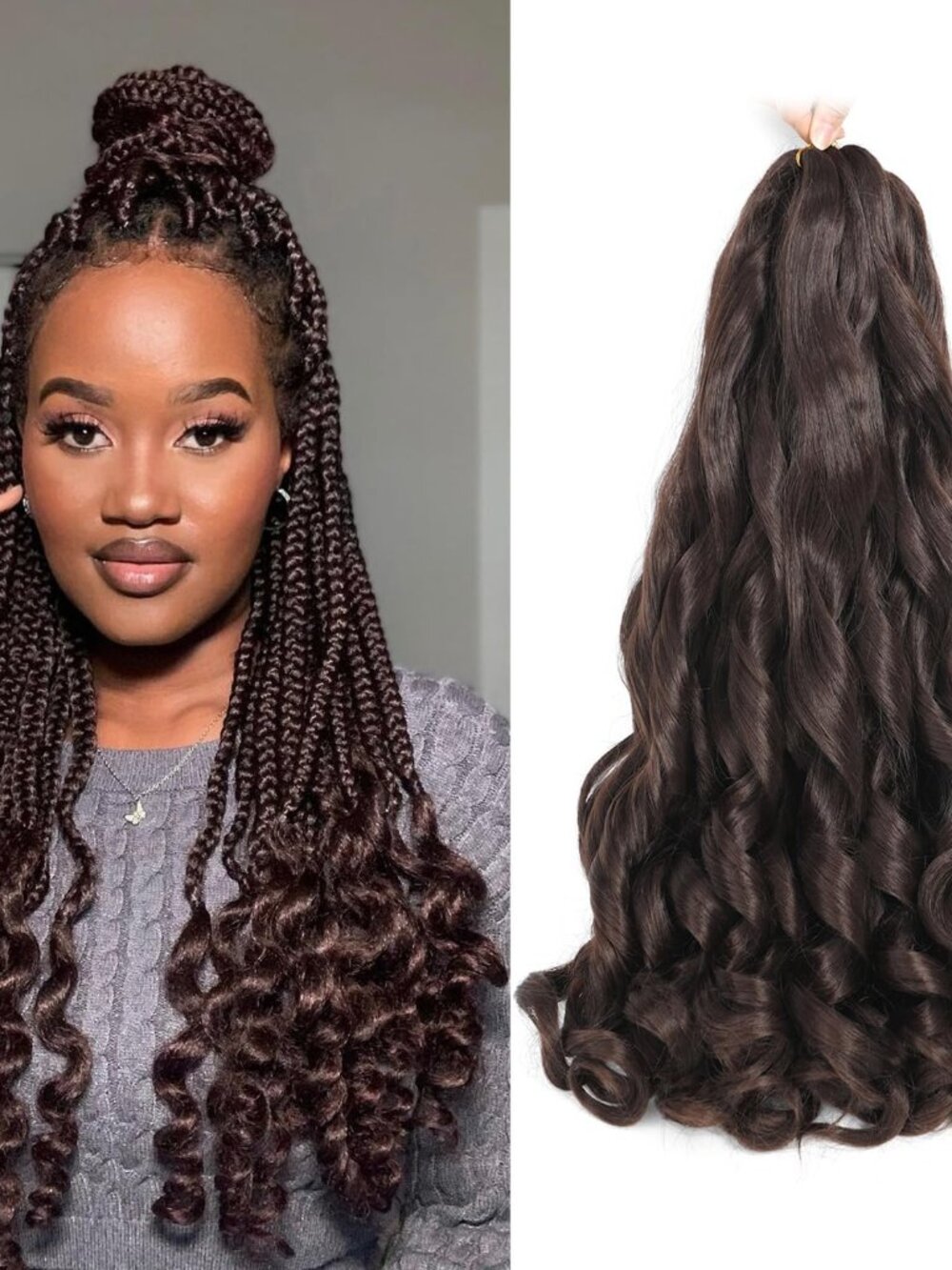 French Curly Braiding Hair 18 Inch 8 Packs - Pre Stretched Bouncy Braiding Hair-